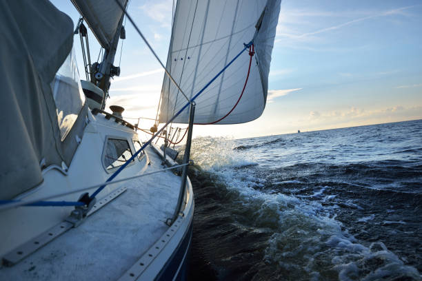 istock View from a deck of a tilted yacht in strong wind on evening 939674478