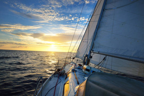 istock View from the deck of a yacht tilted in a wind on a sunset. 939674492