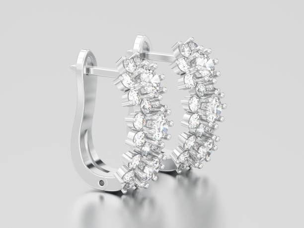 istock 3D illustration isolated white gold or silver diamond earrings with hinged lock 939681242