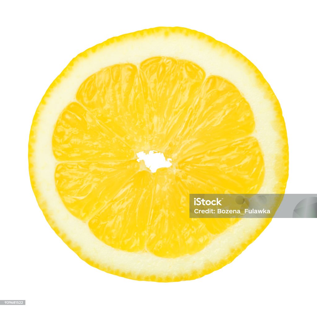 Slice of Lemon Fruit Isolated on White Background Slice of lemon fruit isolated on white background. Top view Lemon - Fruit Stock Photo