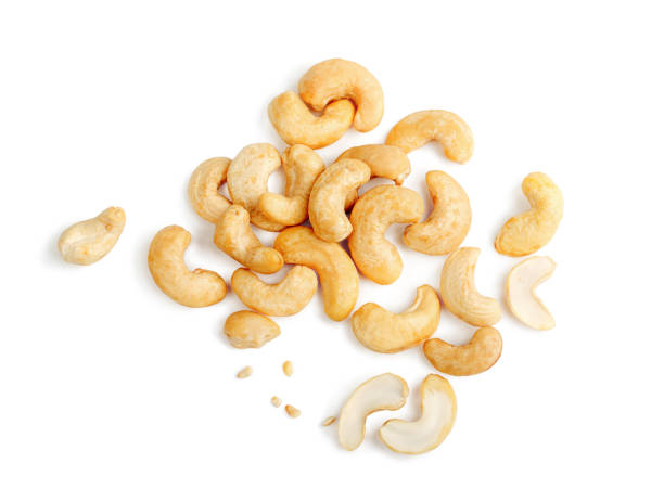 сashew 견과 힙 흰색 배경에 고립 - cashew close up food salted 뉴스 사진 이미지