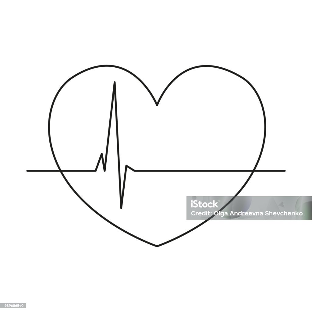Line art black and white healthy heart cardiogram Line art black and white healthy heart cardiogram. Healthcare themed vector illustration for icon, sticker, sign, patch, certificate badge, gift card, stamp symbol, label, poster, web banner Analyzing stock vector