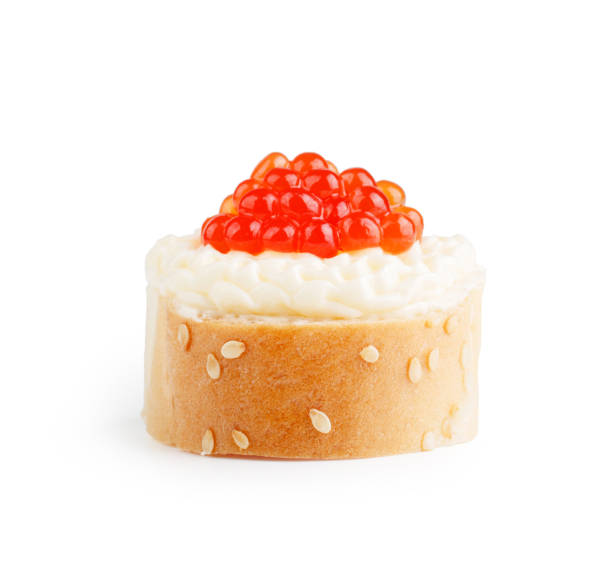 istock Sandwich with red caviar isolated on white background 939688204