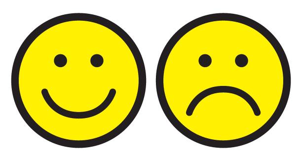 Happy and sad face icons. Smileys. Happy and sad face icons. Smileys. Face symbols. Flat stile. Vector illustration. anthropomorphic smiley face illustrations stock illustrations