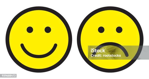 Happy And Sad Face Icons Smileys Stock Illustration - Download Image Now - Anthropomorphic Smiley Face, Smiling, Sadness