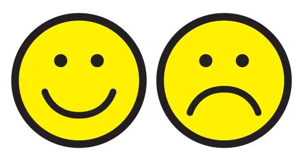 Vector illustration of Happy and sad face icons. Smileys.