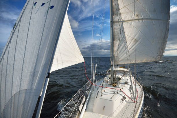 istock View from a sailboat's bow with mast and full sails 939694038