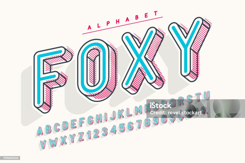 압축 된 디스플레이 글꼴 popart 디자인, 알파벳, 편지와 숫자 - 로열티 프리 컴퓨터 글자 벡터 아트