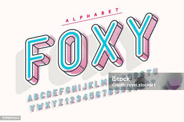 Condensed Display Font Popart Design Alphabet Letters And Numbers Stock Illustration - Download Image Now