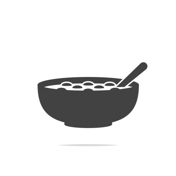 ilustraciones, imágenes clip art, dibujos animados e iconos de stock de tazón de fuente de cereal icono vector aislado - cuenco