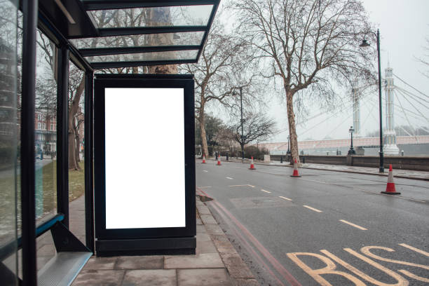A blank billboard at a bus station