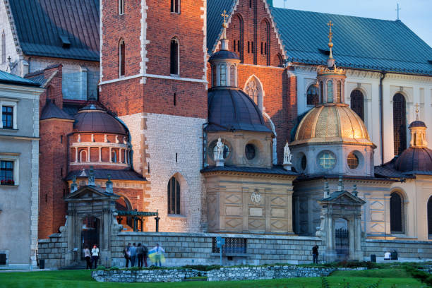 The Wawel Royal Cathedral (Polish: Katedra Wawelska, na Wawelu) by night in Krakow, Poland, city landmark dating back to the 11th century.