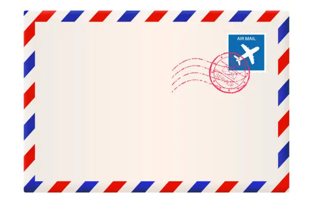 Vector illustration of Envelope. International air mail with red and blue frame