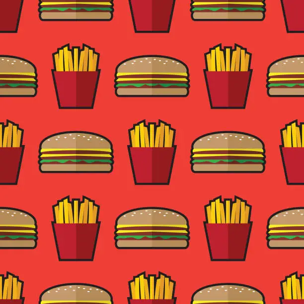 Vector illustration of Hamburger and french fries pattern background