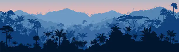 Vector illustration of Vector horizontal seamless tropical rainforest Jungle background