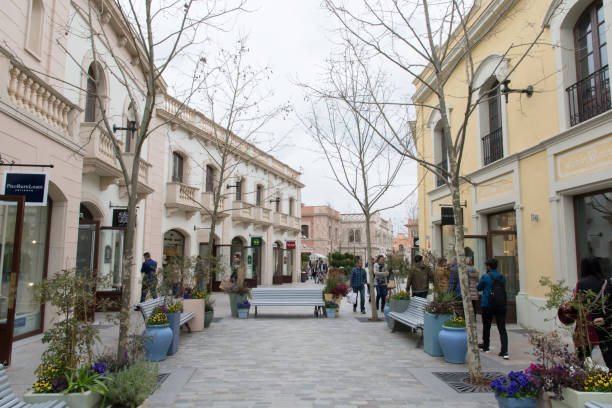 la roca village, barcelona, spain - march 17, 2018 : shopping mall road of la roca village. view from the outlet shopping mall - store street barcelona shopping mall imagens e fotografias de stock