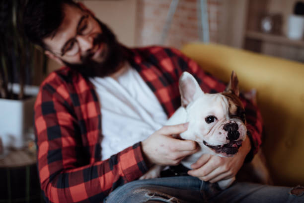 istock Man relaxing in sofa and cuddling with his dog 939746350