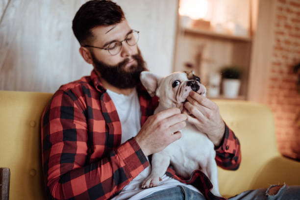 istock Man relaxing in sofa and cuddling with his dog 939746354