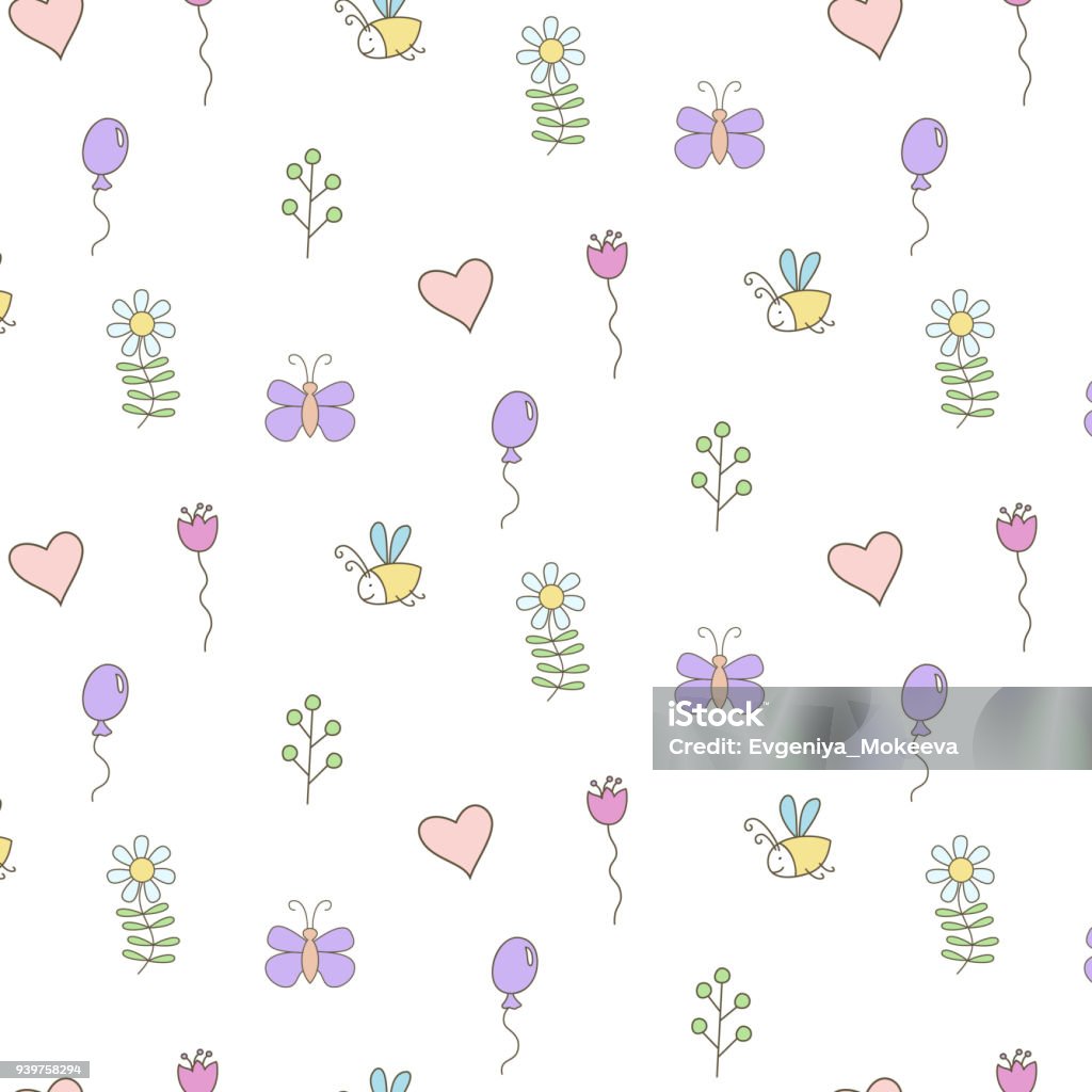 Cute Seamless Pattern On White Background Stock Illustration - Download ...