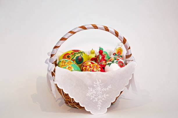 istock Easter eggs in a handmade basket of clay on a white background 939762788