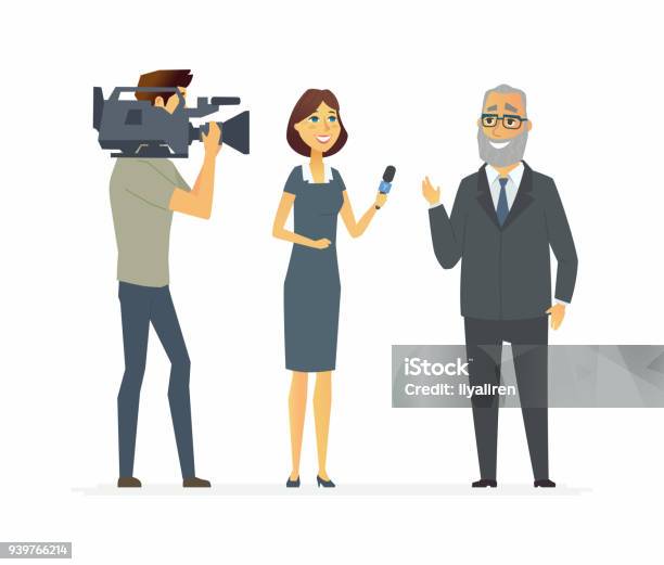 Tv Presenter Having An Interview Cartoon People Character Isolated Illustration Stock Illustration - Download Image Now