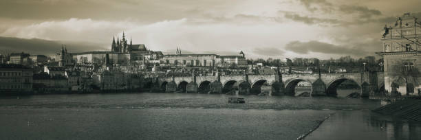 istock Panorama of Charles bridge in black and white 939766414