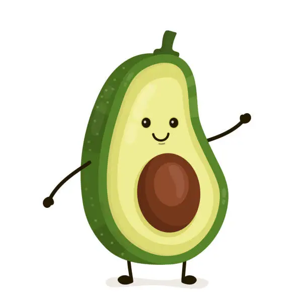 Vector illustration of Funny happy cute happy smiling avocado