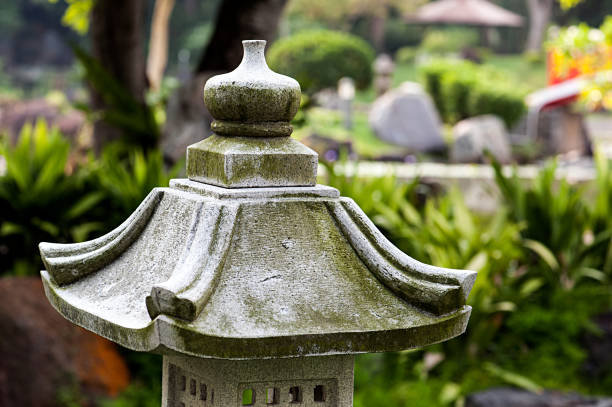 Japanese Stone Yukimi Lantern in a Garden