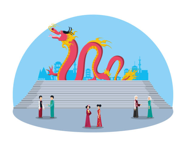 ilustraciones, imágenes clip art, dibujos animados e iconos de stock de caracteres de las personas de la cultura china - traditional culture dragon old asian culture
