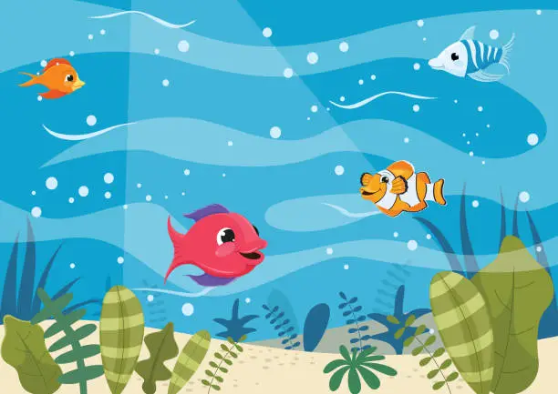 Vector illustration of Vector Illustration Of Cartoon Fishes