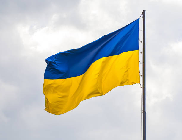 istock Ukraine national flag on strong wind. 939787278