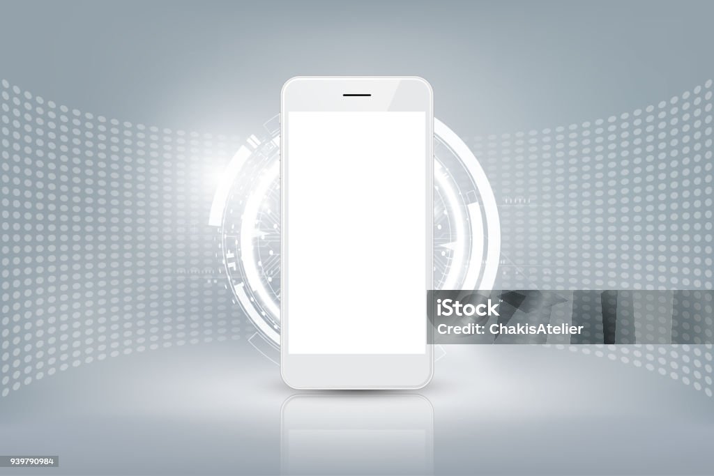 Realistic smartphone mockup, mobile phone technology background, vector illustration Realistic smartphone mockup with futuristic technology concept, mobile phone abstract background, vector illustration Mobile Phone stock vector