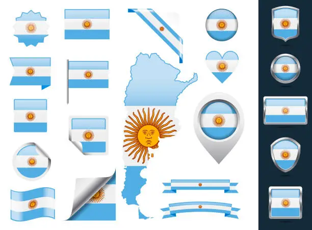 Vector illustration of Argentina Flag Set. Glossy Icons Collection