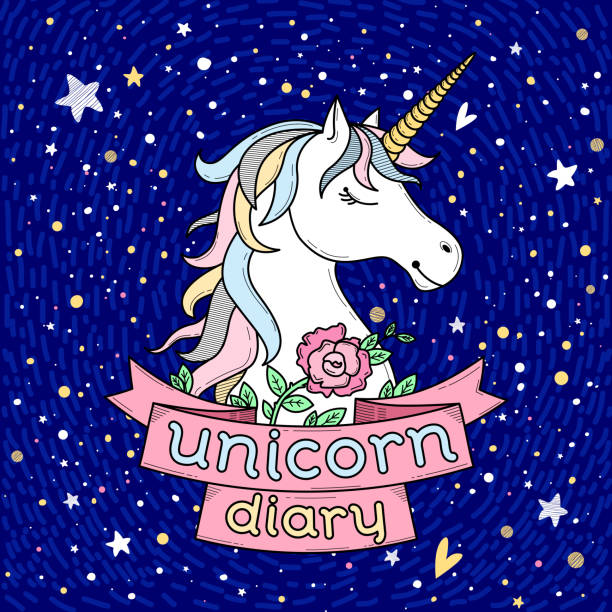 Cute cover or card with unicorn vector art illustration