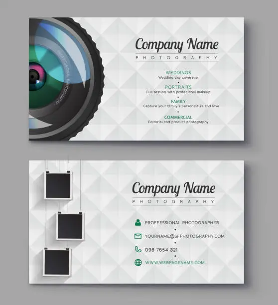 Vector illustration of Photographer business card template. Design for photography studio