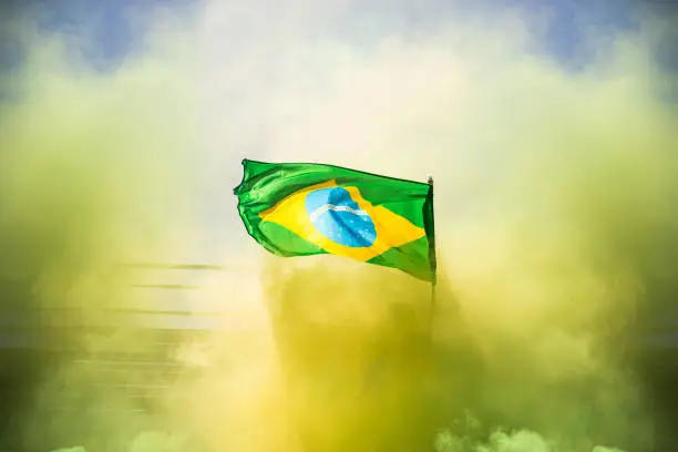 Brazilian fans watching and supporting their team at world competition football league