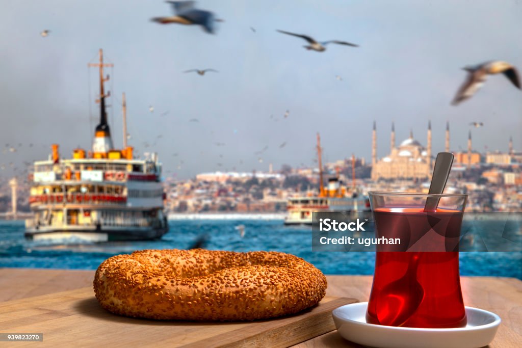 Turkish Bagel and tea in Istanbul Istanbul Stock Photo