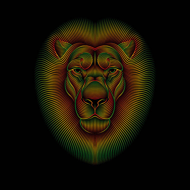 гравировка стилизованного раста льва на черном фоне. - lion king stock illustrations