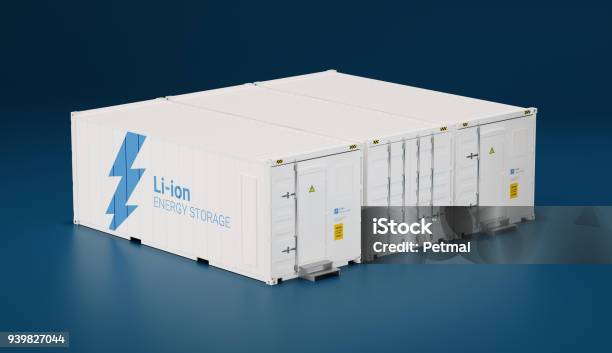 Battery Energy Storage Facility Made Of Shipping Containers 3d Rendering Stock Photo - Download Image Now