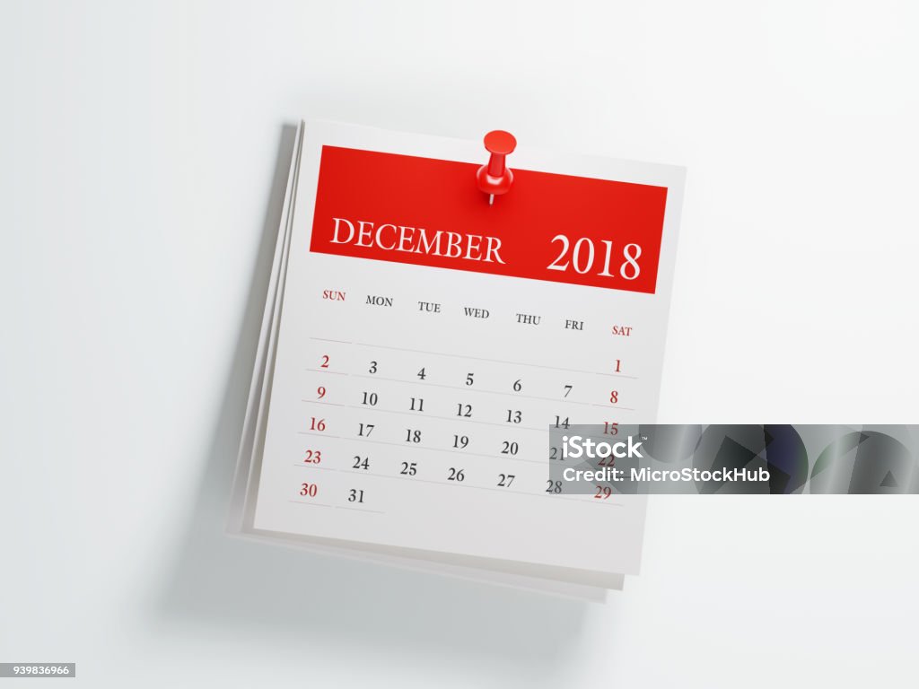 Pubblicalo Calendario di dicembre su sfondo bianco - Foto stock royalty-free di 2018