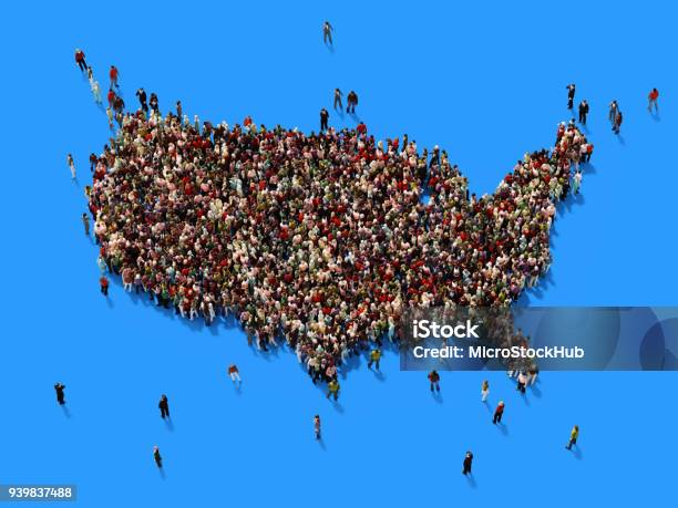Folla Umana Che Forma Una Mappa Degli Stati Uniti Concetto Di Popolazione E Social Media - Fotografie stock e altre immagini di Stati Uniti d'America