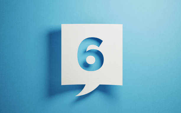 White Chat Bubble On Blue Background White chat bubble on  blue background. Number six writes on chat bubble. Horizontal composition with copy space. number 6 photos stock pictures, royalty-free photos & images