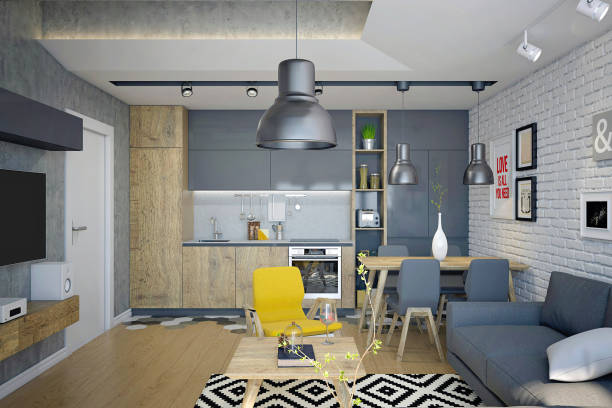 istock Render of modern living room 939847156