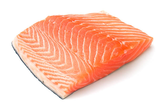 istock Salmon piece with skin isolated on white 93985146