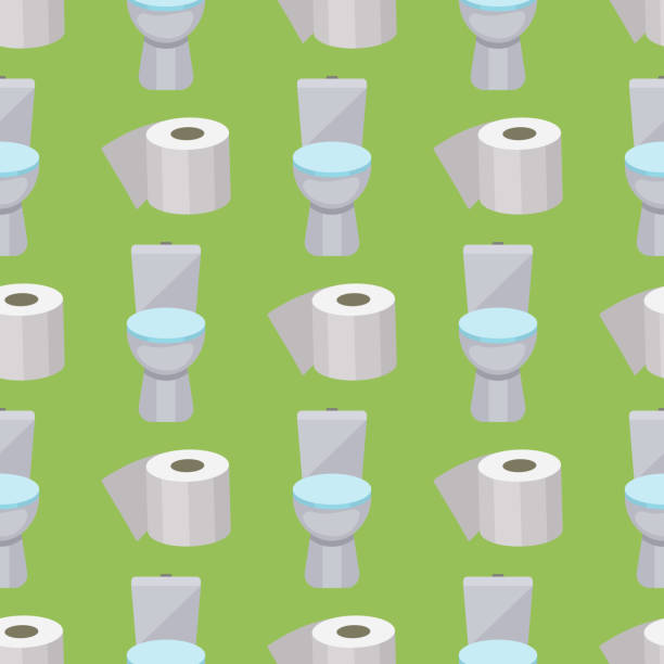 istock Bath equipment toilet bowl clean bathroom flat style illustration hygiene design seamless pattern background 939852980
