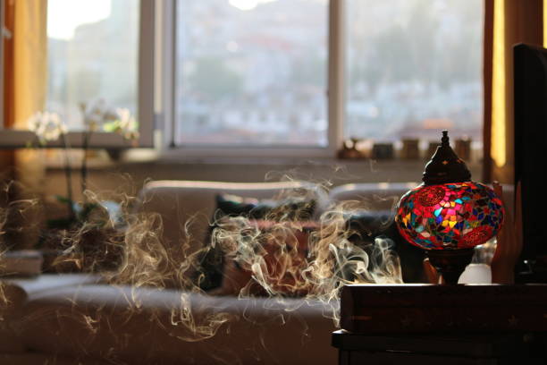 Smoke in living room Smoke in living room cigarette fire stock pictures, royalty-free photos & images