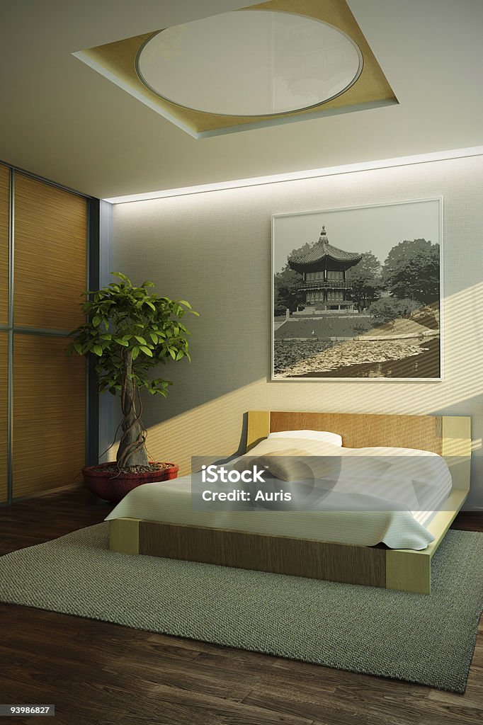 Japón procesamiento de 3d interior de un dormitorio - Foto de stock de Acogedor libre de derechos