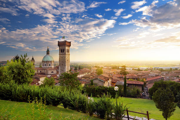 Beautiful sunset view of Lonato del Garda, a town and comune in the province of Brescia, Italy Beautiful sunset view of Lonato del Garda, a town and comune in the province of Brescia, in Lombardy, Italy brescia stock pictures, royalty-free photos & images