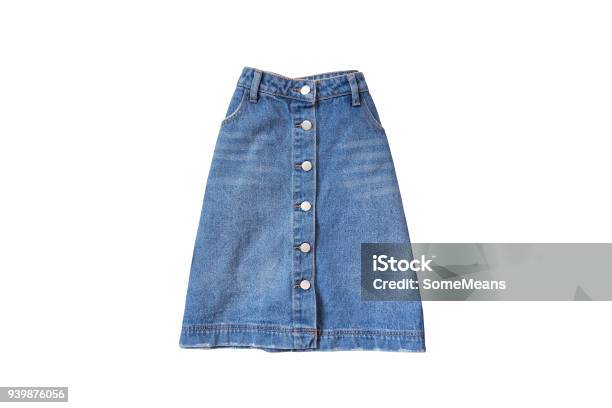 Denim Skirt Fashionable Concept Isolated White Background Stock Photo - Download Image Now