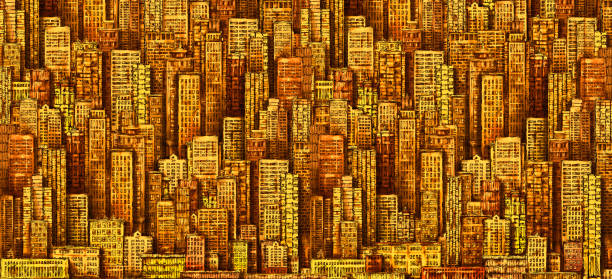 istock Hand drawn background with big city. Illustration with architecture, skyscrapers, megapolis, buildings, downtown. 939884578